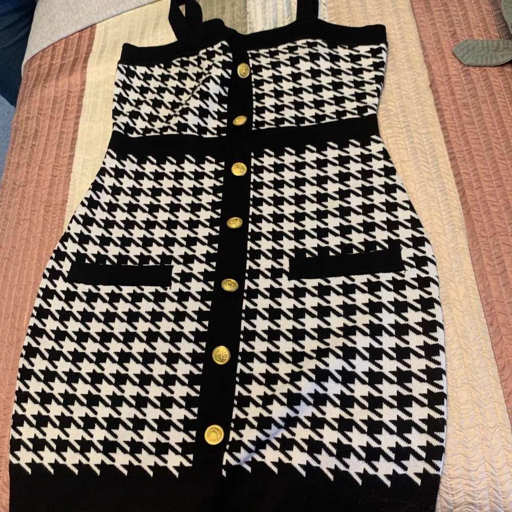 Coco and Shay Checkered Sweater Sundress Black White Knit Large DS-JRD2251-SET